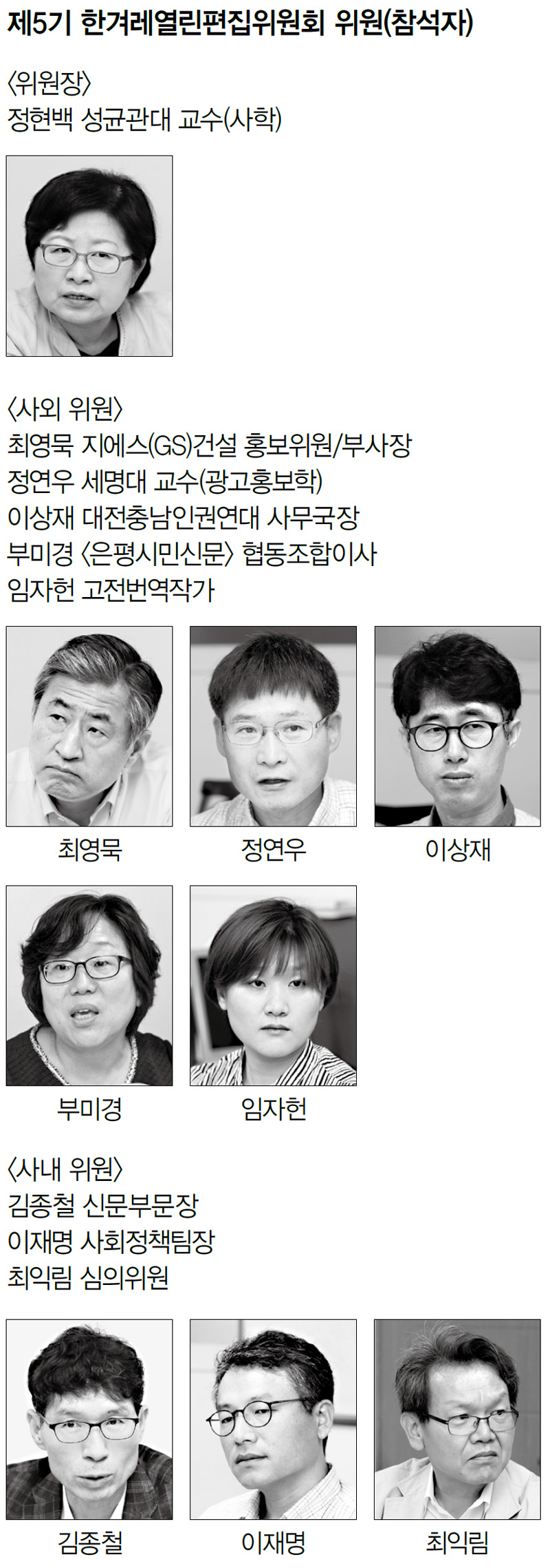 제5기 한겨레열린편집위원회 위원(참석자)