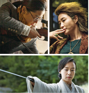 왼쪽부터 시계 방향으로 ‘암살’의 전지현, ‘차이나타운’의 김혜수, ‘협녀’의 전도연.