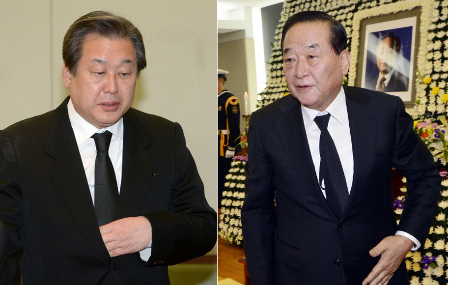 왼쪽부터 새누리당 김무성 대표와 서청원 최고의원. 한겨레 자료사진
