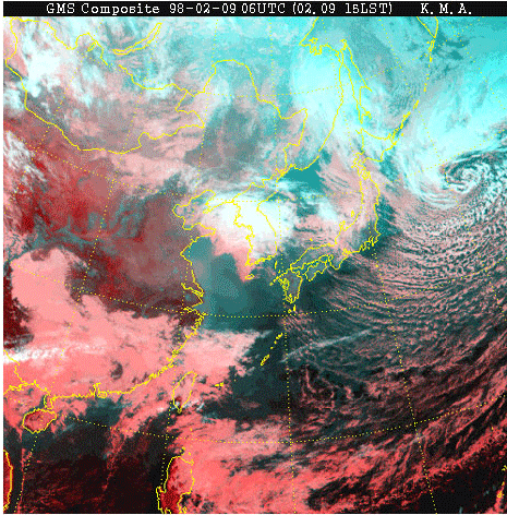 1998년 2월 9일 오후3시 위성 사진 합성영상. 기상청 갈무리