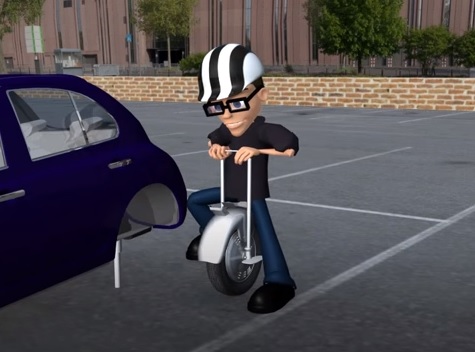 외발 전기자전거로 변신한 차 뒷바퀴. 유튜브 화면 갈무리