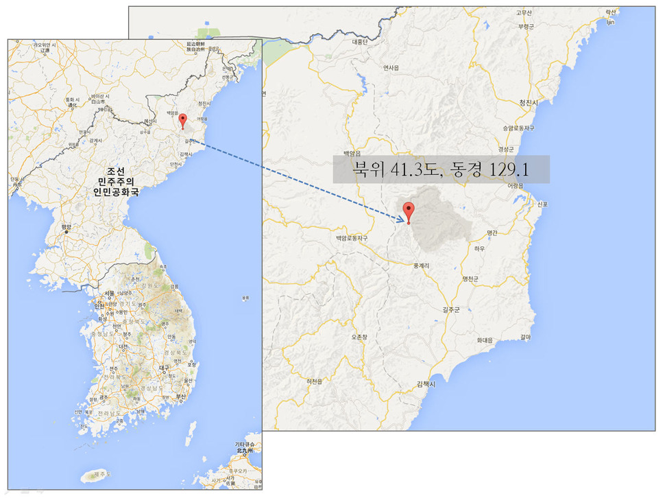 구글맵이 가리키는 좌표 ‘북위 41.3도, 동경 129.1도’ 위치.