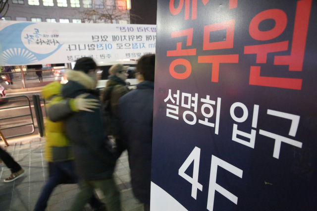 스펙이 부족한 학생들은 일찌감치 공무원 시험 준비에 나서지만 집안 형편이 어려운 취업 준비생들에겐 이런 비용도 부담이 크다. 사진은 지난해 12월29일 저녁 서울 노량진 학원가 모습.  김봉규 선임기자 bong9@hani.co.kr