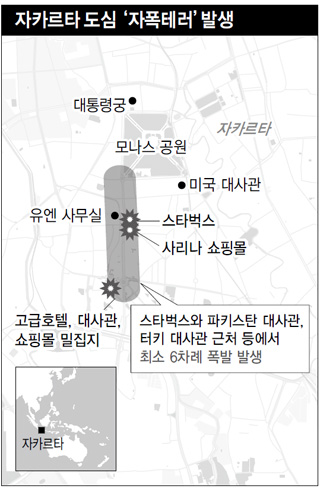 자카르타 도심 ‘자폭테러’ 발생