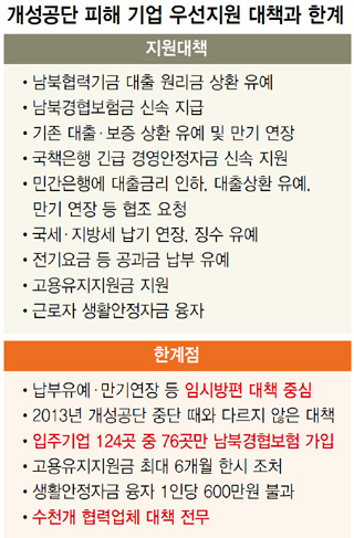개성공단 피해 기업 우선지원 대책과 한계