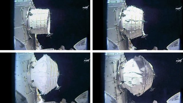 BEAM은 서서히 부풀어 오르는 모습. NASA 제공(국제우주정거장 트위터에서)