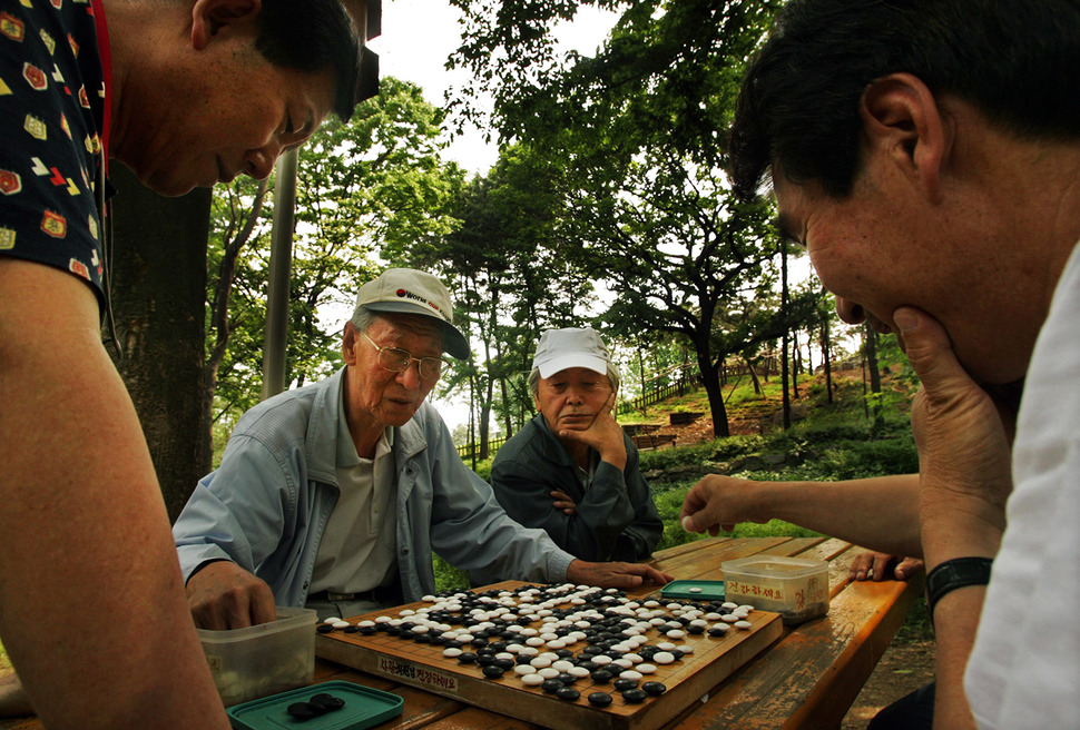 30도를 넘나드는 더위가 계속된 2006년 6월 1일 오후 서울 용산구 효창공원에서 노인들이 신록아래에서 바둑을 두고 있다. 김종수 기자 jongsoo@hani.co.kr