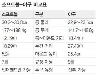 소프트볼-야구 비교표