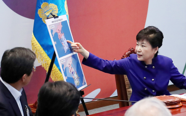 박근혜 대통령이 14일 청와대에서 사드의 경북 성주 배치 결정과 관련해 국가안전보장회의를 주재하고 있다. 청와대 제공