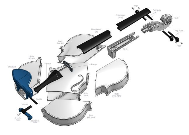 부품을 하나씩 나눠 출력해 바이올린으로 조립했다.  폼랩 제공