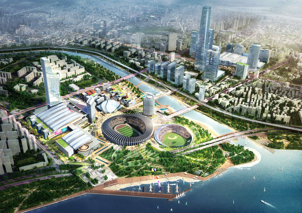 2025년 완공을 목표로 개발 예정인 서울 잠실운동장 일대의 조감도. 3만5000석 규모의 야구장과 호텔, 70층 높이의 업무시설, 전시장과 컨벤션센터 등이 들어선다. 서울시 제공