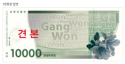 28일 첫선을 보인 1만원권 강원상품권 도안 모습.강원도청 제공