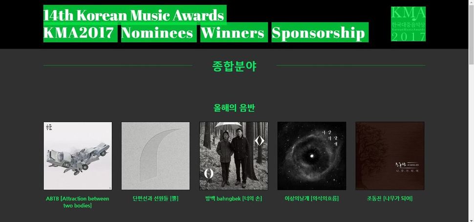 제14회 한국대중음악상 홈페이지(www.koreanmusicawards.com/).