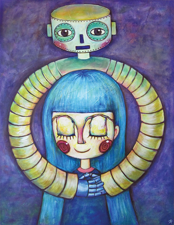 로봇과 소녀의 사랑(Robot and girls love)_Acrylic on Canvas_91x116.8(cm)_2014. 로봇과 소녀의 사랑(Robot and girls love)_Acrylic on Canvas_91x116.8(cm)_2014.