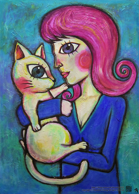 소녀와 고양이3_65.1x90.9(cm)_Acrylic on Canvas_2015. 소녀와 고양이3_65.1x90.9(cm)_Acrylic on Canvas_2015.