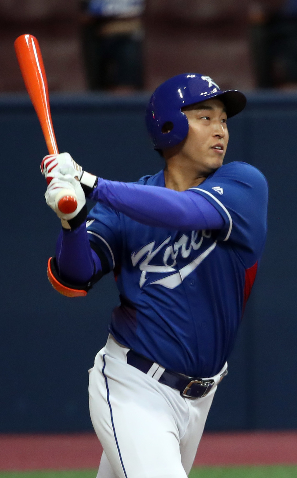 26일 서울 고척돔에서 열린 2017 세계야구클래식(WBC) 한국과 쿠바 대표팀의 평가전. 2회초 2사 한국의 손아섭이 안타를 기록하고 있다. 연합뉴스