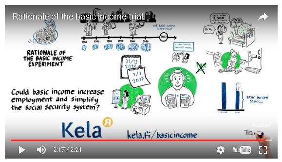 핀란드 사회보장국(KELA)가 기본소득 실험 시행을 홍보하는 동영상의 한 장면.  핀란드 사회보장국 누리집 동영상 갈무리