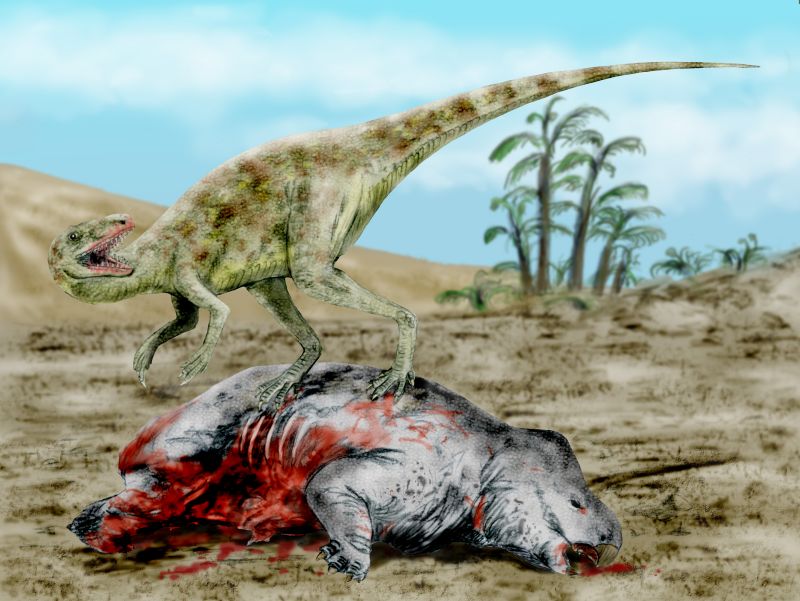 트라이아스기의 도마뱀 형태의 육식공룡 스타우리코사우루스(Staurikosaurus). 위키미디어 코먼스