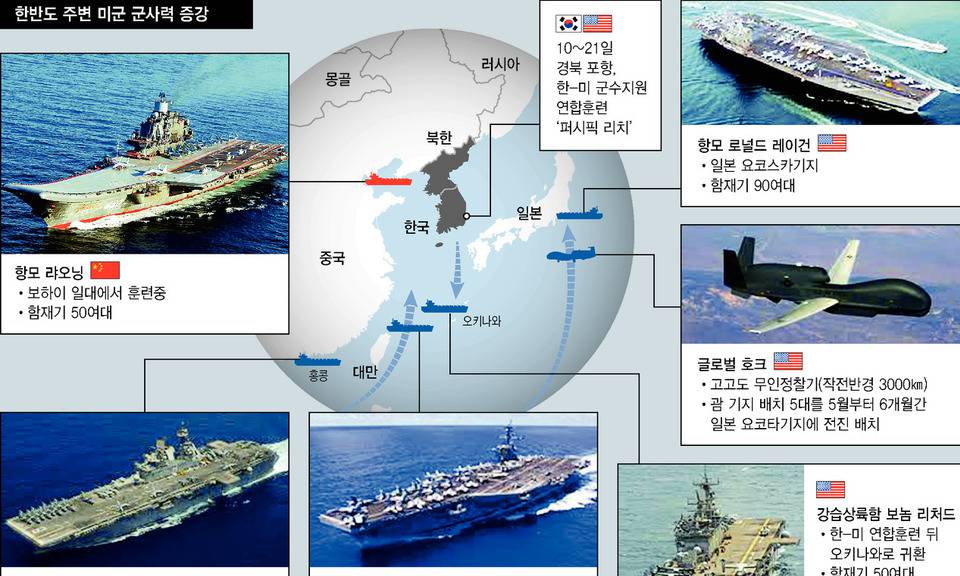 한반도 몰리는 미 군사력…북 핵실험 등 선제봉쇄 노리나