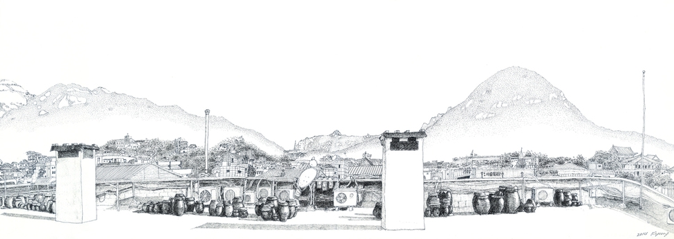 서촌 옥상도 5, 2014년, 펜, 84x29.4㎝