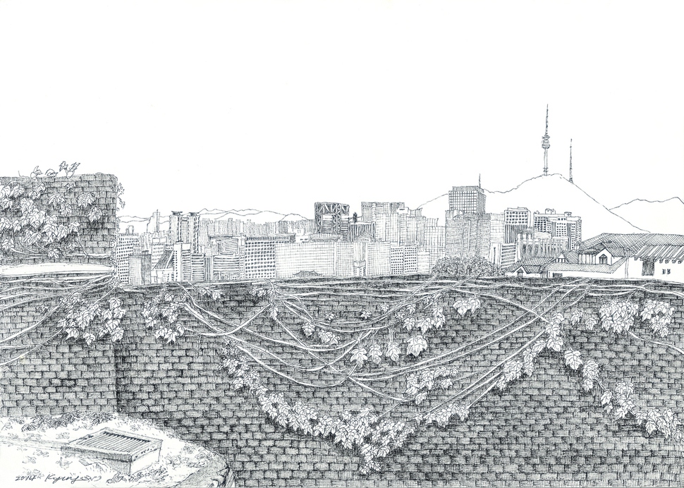 청운아파트, 2014년, 펜, 42x29.4㎝