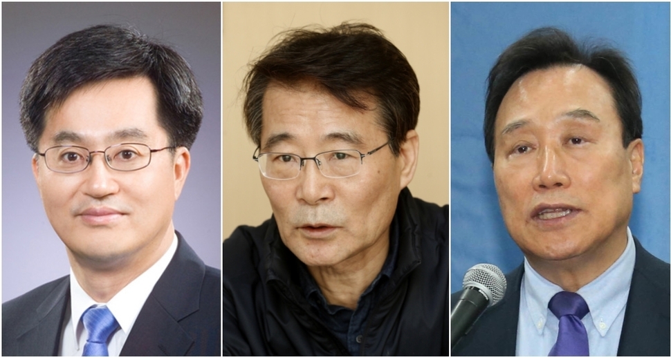 왼쪽부터 김동연 신임 경제부총리 겸 기획재정부 장관 후보자, 장하성 신임 청와대 정책실장, 김광두 신임 국민경제자문회의 부의장. <한겨레> 자료사진