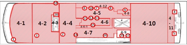 세월호 4층 수색 구역도(빗금은 수색 완료)