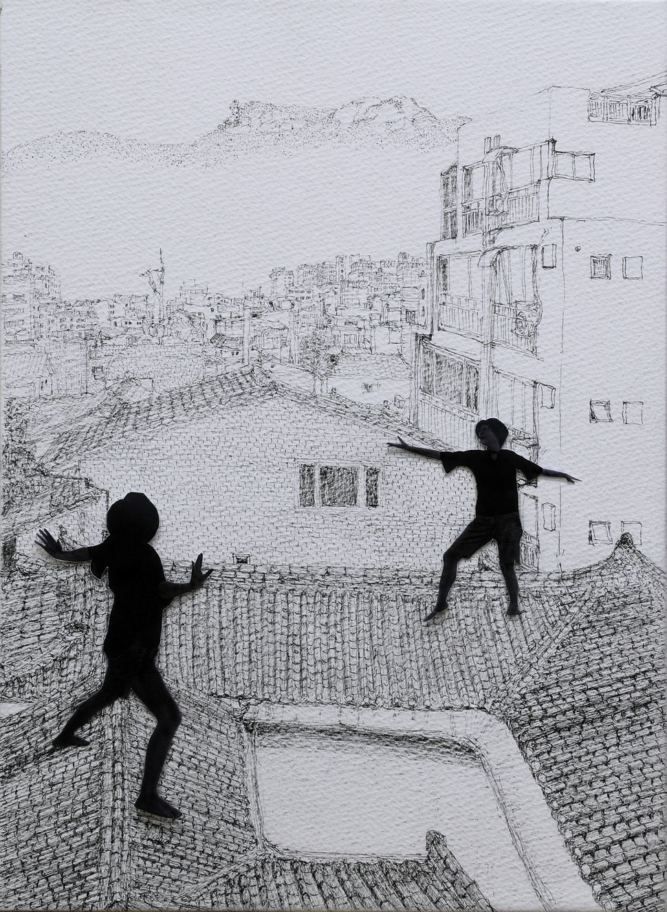 서촌 옥상도 37, 2017년 5월, 펜&콜라주, 24.5×33.5㎝