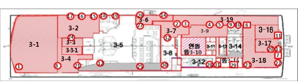 세월호 3층 수색구역도(3-8이 유골을 수습한 주방) 해양수산부 제공