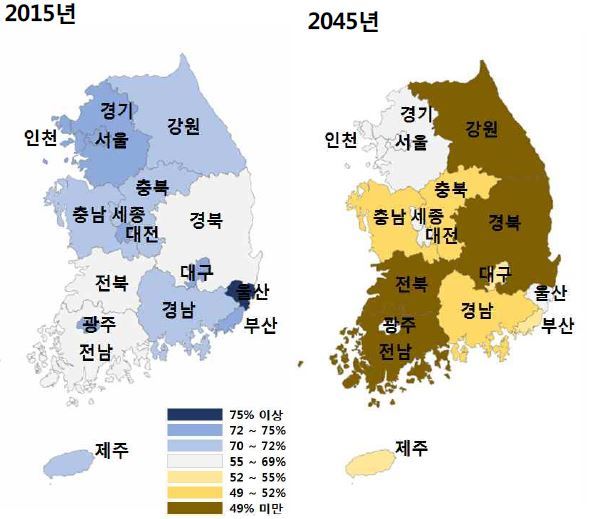 시도별 생산가능인구 비중. 통계청 자료.(※ 그래픽을 누르면 크게 볼 수 있습니다.)