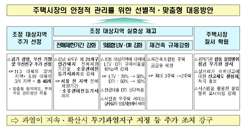 ?6월19일 정부가 발표한 &#39;주택시장의 안정적 관리를 위한 선별적, 맞춤형 대응방안&#39; 주요 내용.