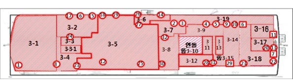세월호 3층 수색 구역도  해양수산부 제공