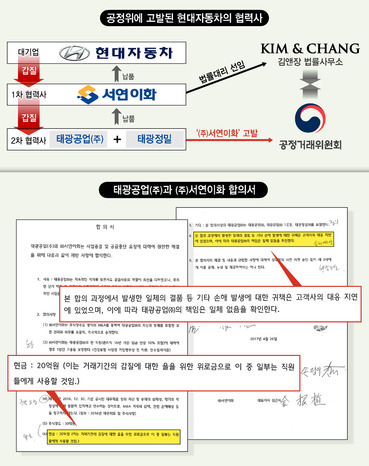 (* 이미지를 누르면 확대됩니다) 지난 4월26일 태광공업과 서연이화 사이에 체결된 합의서. ‘거래기간의 갑질에 대한 을을 위한 위로금’ 명목으로 20억원을 지급하는 것으로 명시돼 있다.