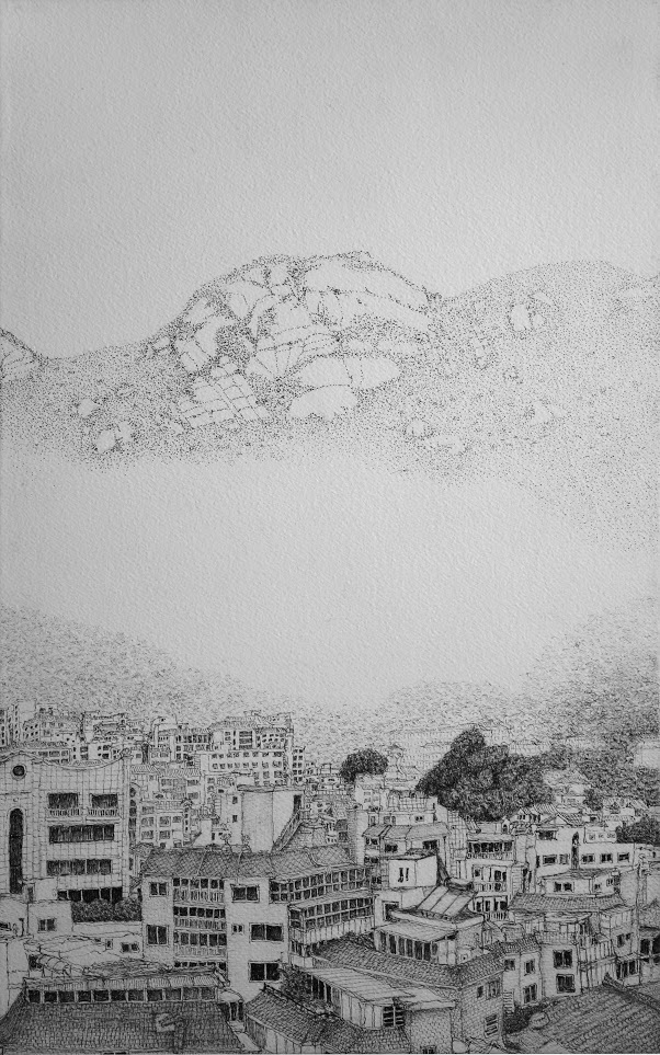 서촌, 여름 한복판, 2016년, 펜, 33×53㎝