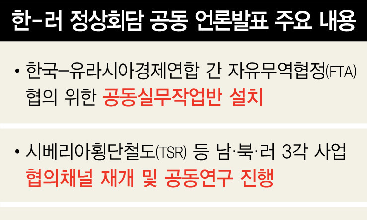 ‘한-유라시아 FTA’ 추진 한뜻…한·러 공동작업반 꾸린다