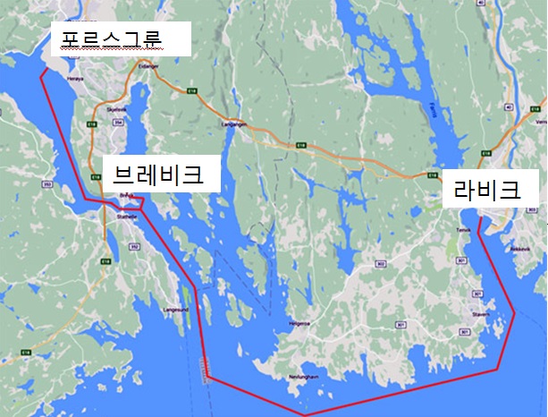 자율항해 전기 컨테이너선 ‘야라 비르셸란’의 예정 항로. 콩스베르그 제공