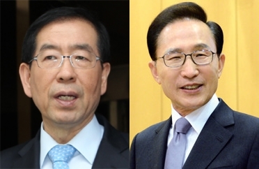 박원순 서울시장과 이명박 전 대통령. <한겨레>자료사진