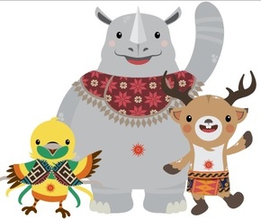 아시안게임 마스코트 빈빈(왼쪽부터), 이카, 아퉁.