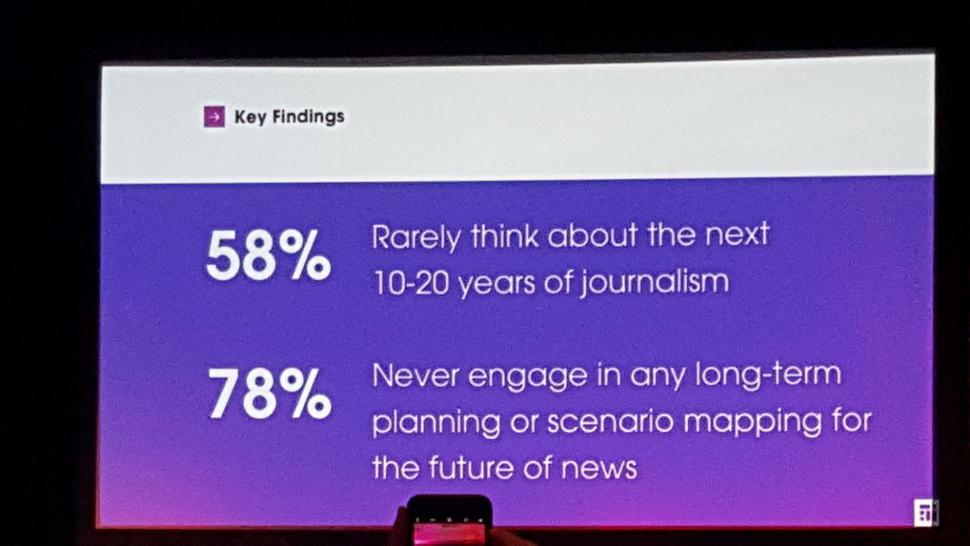 뉴욕대 미래학자 에이미 웹 교수가 소개한 조사결과, 언론인 10명 중 6명은 저널리즘의 향후 10~20년에 대해 거의 고민하지 않는 것으로 나타났다.