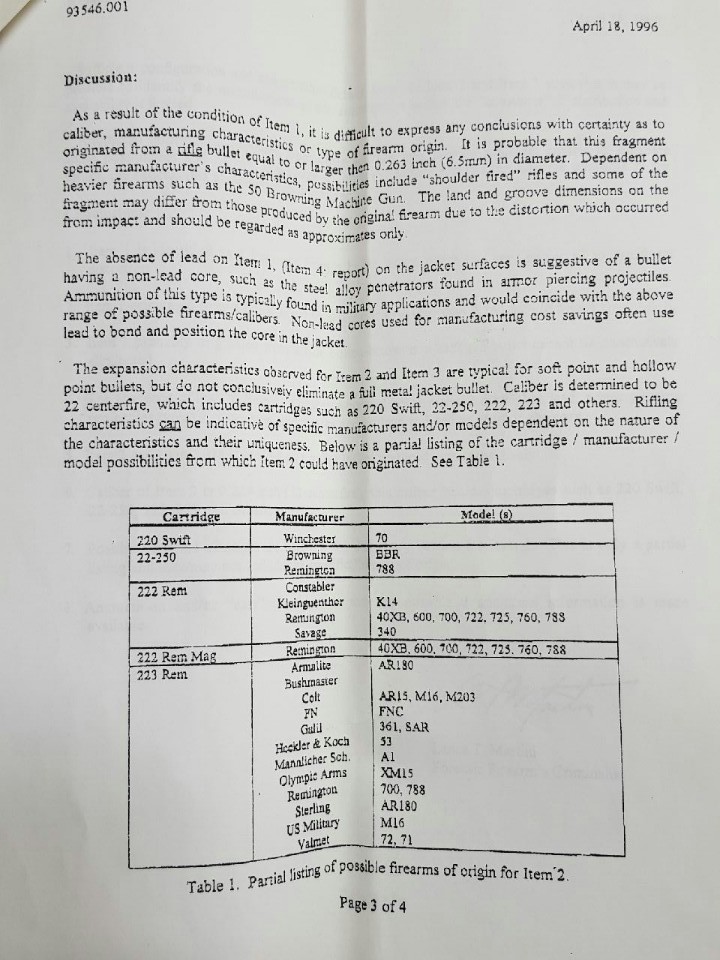 변주나 전북대 교수(간호학과)가 1996년 미국 무기실험연구소에서 받은 분석 결과서엔 “(남현애씨의 몸에서 나온) 파편은 탄알의 지름이 최소한 6.5㎜ 이상이며 엠50 브라우닝 엠지 이상의 철합금탄으로 자동기관총의 것”이라는 내용이 적혀 있다. 정대하 기자