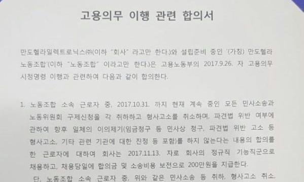 “소송 취하하면 정규직 된다” 비정규직 두번 울린 만도헬라