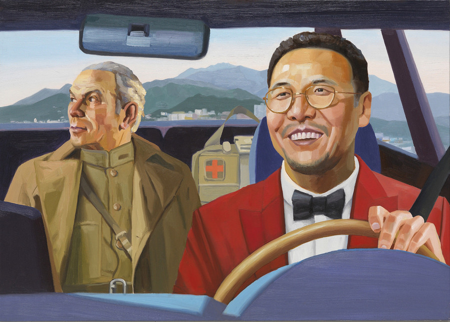 `강용주와 노먼 베순'(2017). 최연소 비전향 장기수였다가 사회로 복귀해 의사가 돼 보안관찰법 악법 철폐 투쟁을 하고 있는 강용주와 캐나다 출신 외과의사이자 사회개혁가인 노먼 베순(1890~1930)의 동행 작품.