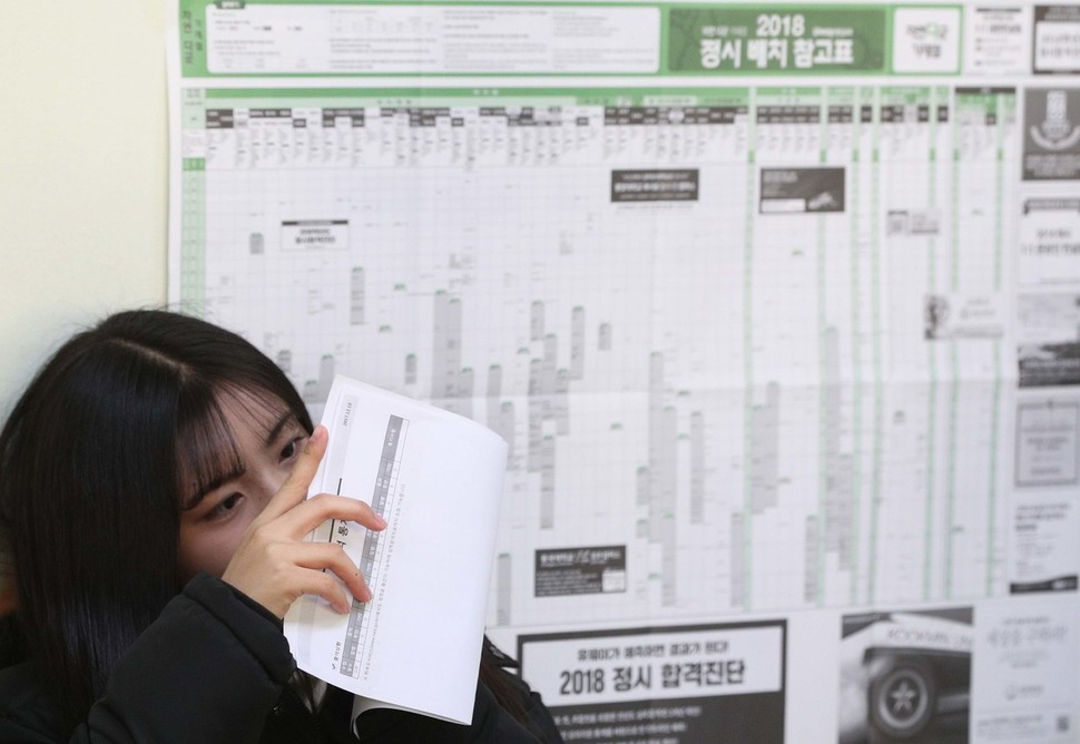 12일 오전 서울 영등포구 여의도여고에서 한 학생이 성적표를 확인하고 있다. 공동취재사진