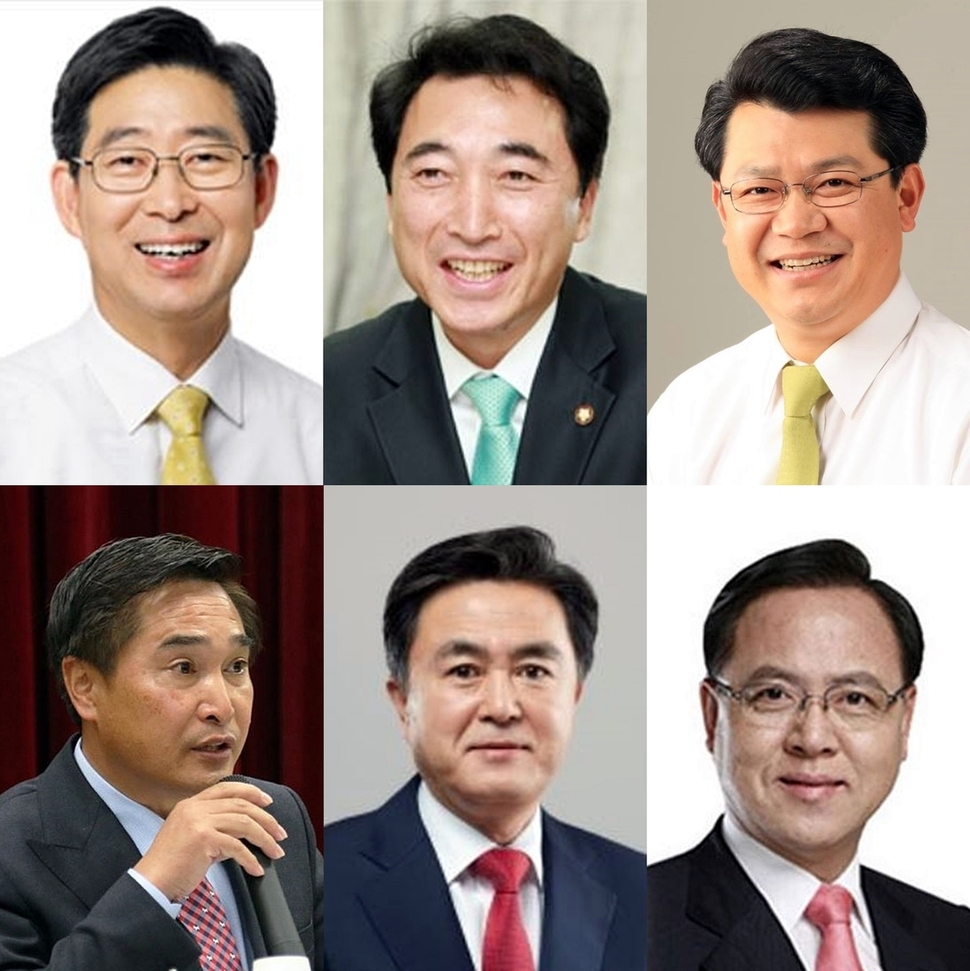 오는 6월 지방선거가 치러지는 가운데 충남도지사에 도전할 후보군이 가시화되고 있다. 더불어민주당은 양승조 국회의원, 박수현 청와대 대변인, 복기왕 아산시장, 자유한국당은 이명수·김태흠 국회의원, 국민의당은 김용필 충남도의원이 후보군에 꼽힌다.(왼쪽 위부터 시계 방향) 후보군 사회관계망서비스 갈무리