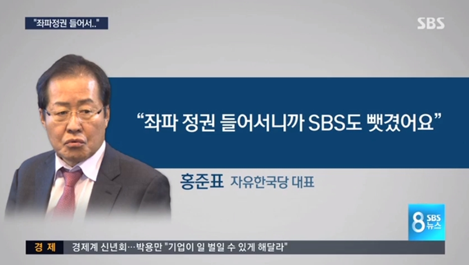 홍준표 자유한국당 대표. <에스비에스>(SBS) 화면 갈무리