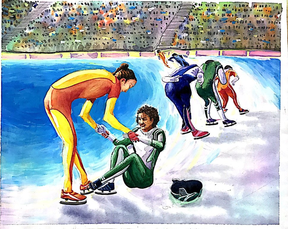 주인도한국문화원(김금평 원장)이 평창 겨울올림픽 홍보를 위해 인도 학생들을 대상으로 개최한 그림대회에 인도 전역에서 2만2천여명이 참가해 성황을 이뤘다. 고등부 공동 2위를 차지한 자르칸드 주 란치의 델리퍼블릭스쿨 10학년 안키트 쿠마르의 그림. 주인도한국문화원 제공/연합뉴스