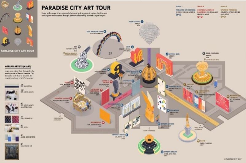인천 파라다이스시티 호텔의 주요 예술품 위치를 표시해 놓은 아트 투어 지도.