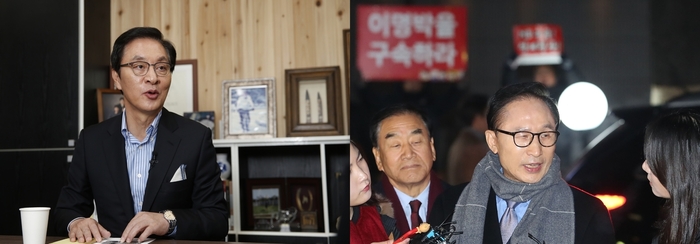 정두언 전 새누리당 의원(왼쪽), 이명박 전 대통령. <한겨레> 자료 사진