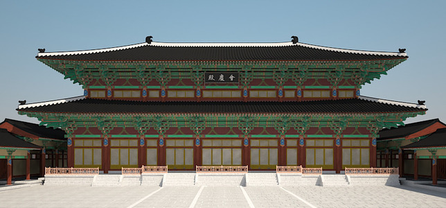 특별전에 첨단 디지털 이미지로 처음 선보이게 될 정전 회경전의 복원된 모습.