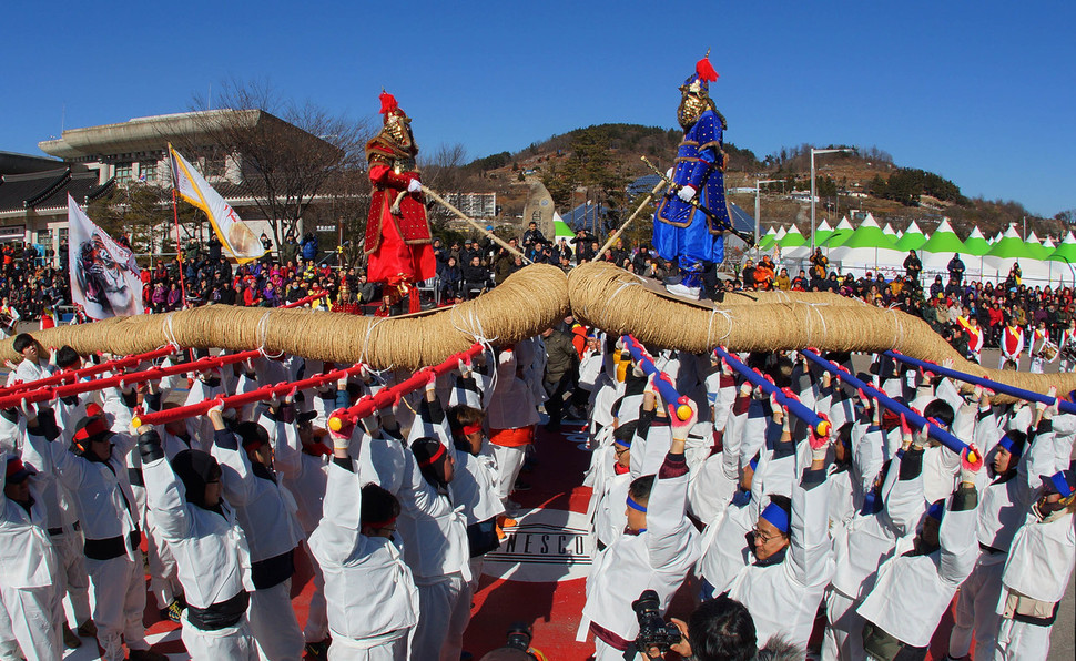 삼척시는 25일 오후 3시 척주로에서 ‘원형복원기념 삼척전통기줄다리기’를 진행한다. 삼척시청 제공